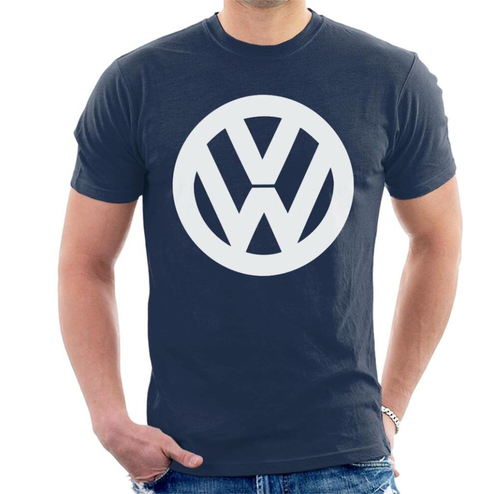 (Large, Navy Blue) Official Volkswagen Classic White VW Logo Men's T-Shirt