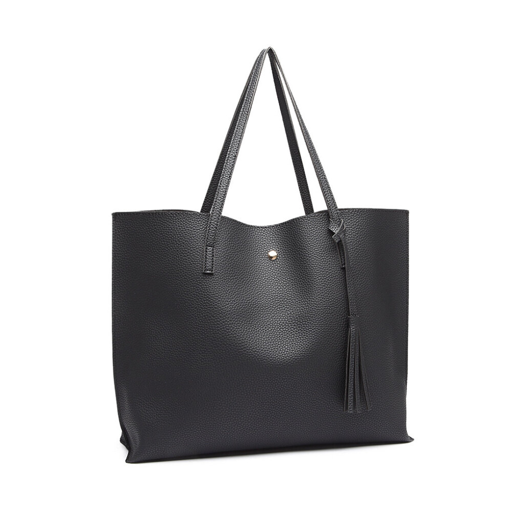 (Black) Miss Lulu Women's PU Leather Soft Pebbled Handbag