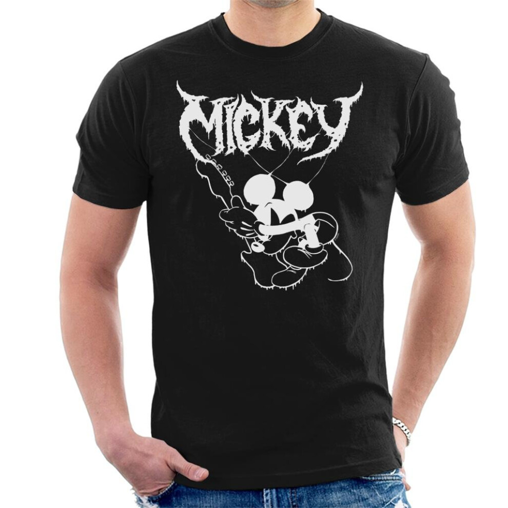 (Large, Black) Disney Mickey Mouse Band Rock Metal Men's T-Shirt