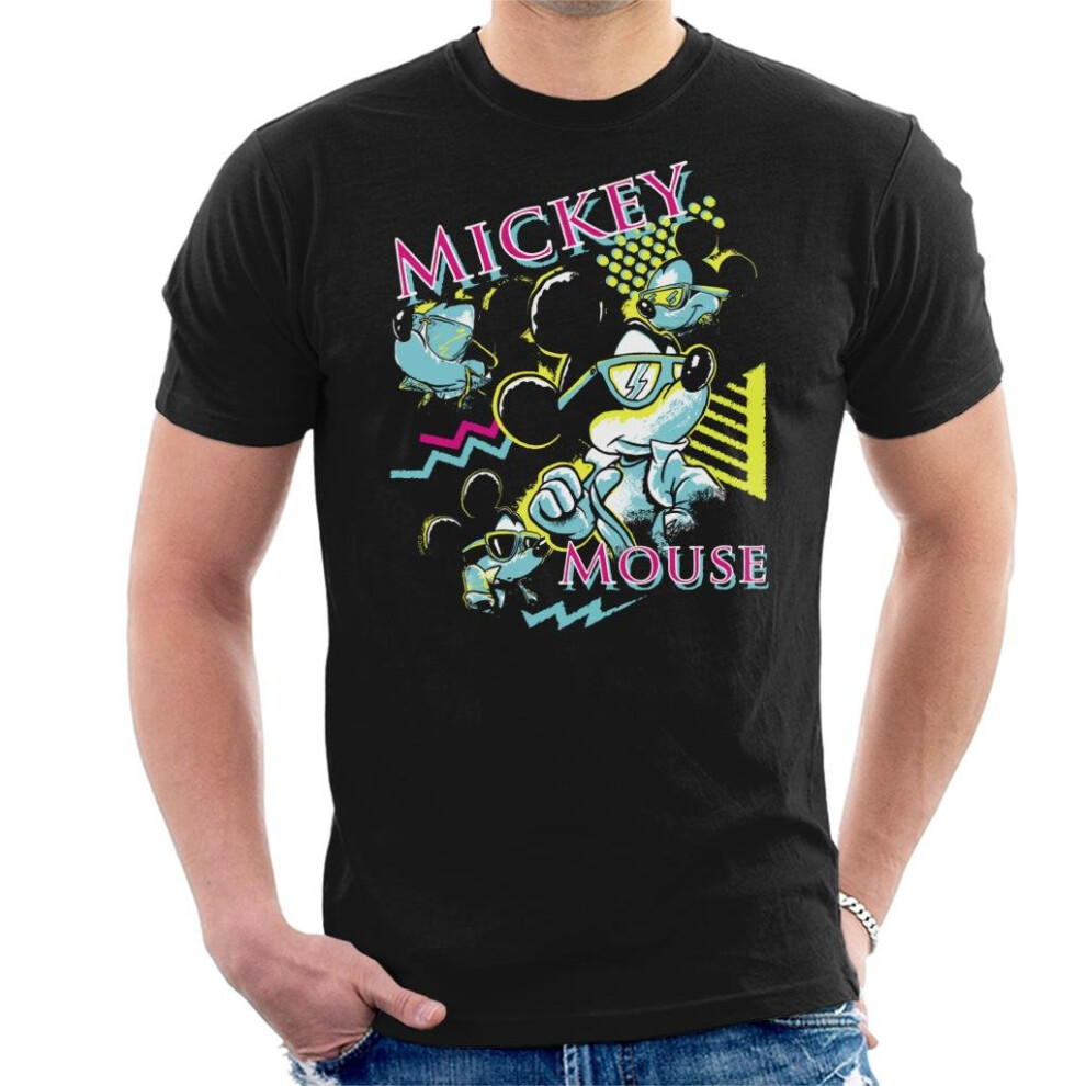 (Medium, Black) Disney Mickey Mouse Band 80s Vice Men's T-Shirt