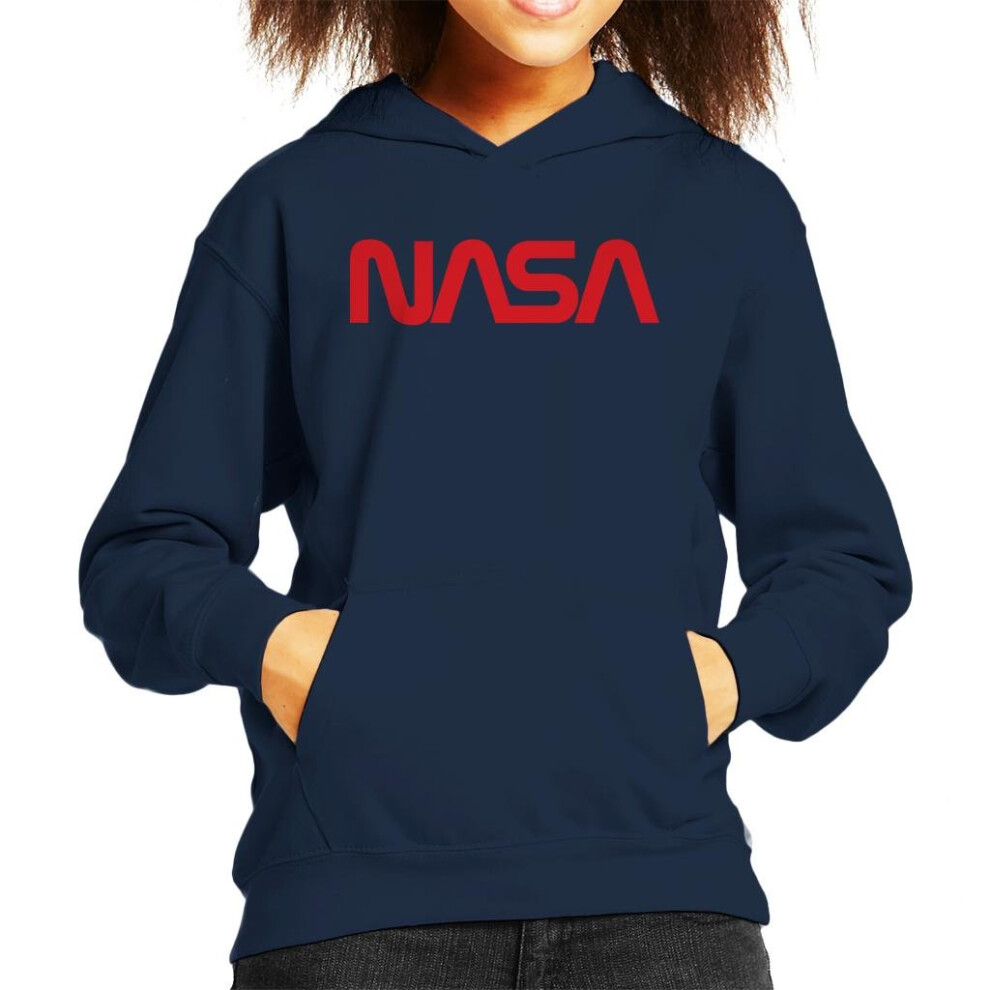 (Large (9-11 yrs), Navy Blue) The NASA Logo 1975-1992 Kid's Hooded Sweatshirt