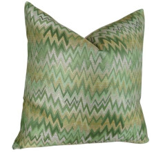 Plutus PB11351-2626-DP ZigZag Chevron Peek Leaf Handmade Double Sided Throw Pillow, Green, Citrine & Taupe - 26 x 26 in.