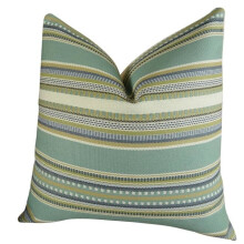 Plutus PB11313-2626-DP Chic Stripe Aloe Handmade Double Sided Throw Pillow, Light, Blue, Green & Cream - 26 x 26 in.