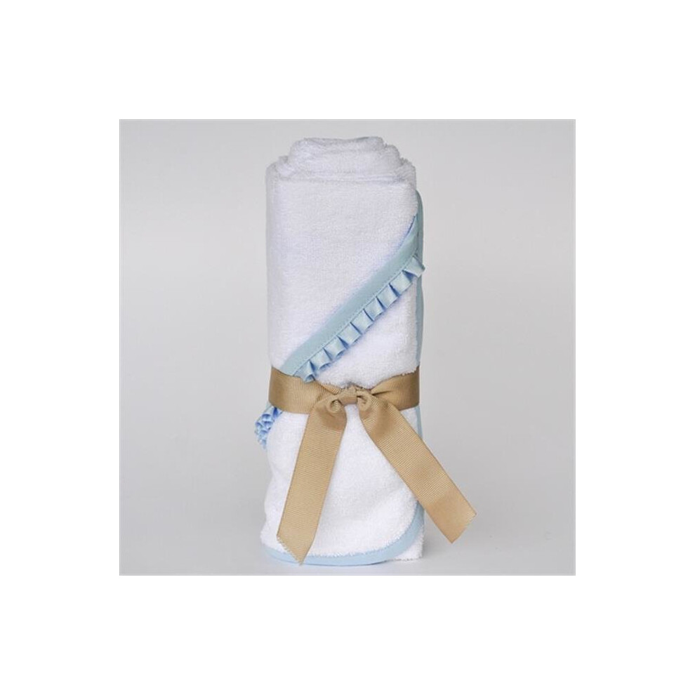 Bhtnbb Newborn Hooded Bamboo Turkish Towel - White With Blue Ribbon Blue,White Little Ashkim
