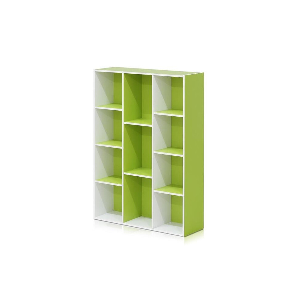 Furinno 11107WH-GR 11-Cube Reversible Open Shelf Bookcase, White & Green