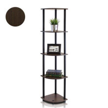 Furinno Turn-N-Tube 5 Tier Corner Display Rack Multipurpose Shelving Unit, Dark Brown Grain & Black - 57.7 x 11.6 x 11.6 in.