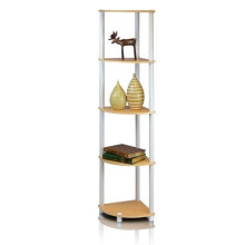 Furinno Turn-N-Tube 5 Tier Corner Display Rack Multipurpose Shelving Unit&, Beech & White - 57.7 x 11.6 x 11.6 in.