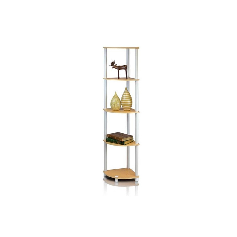 Furinno Turn-N-Tube 5 Tier Corner Display Rack Multipurpose Shelving Unit&, Beech & White - 57.7 x 11.6 x 11.6 in.