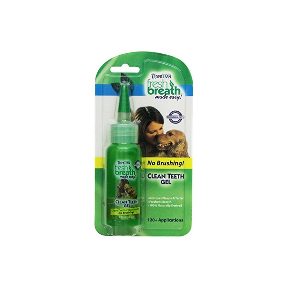 TropiClean 90000107 2 oz Fresh Breath Clean Teeth Oral Care Gel for Pets - No Brush Needed, Easy No-Touch Applicator