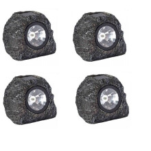 Pk of 4 Solar Powered Super Bright 3 Lumen Spotlight Garden Path Granite Rock