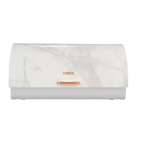White Marble Rose Gold Roll Top Bread Bin, Stainless Steel, on OnBuy