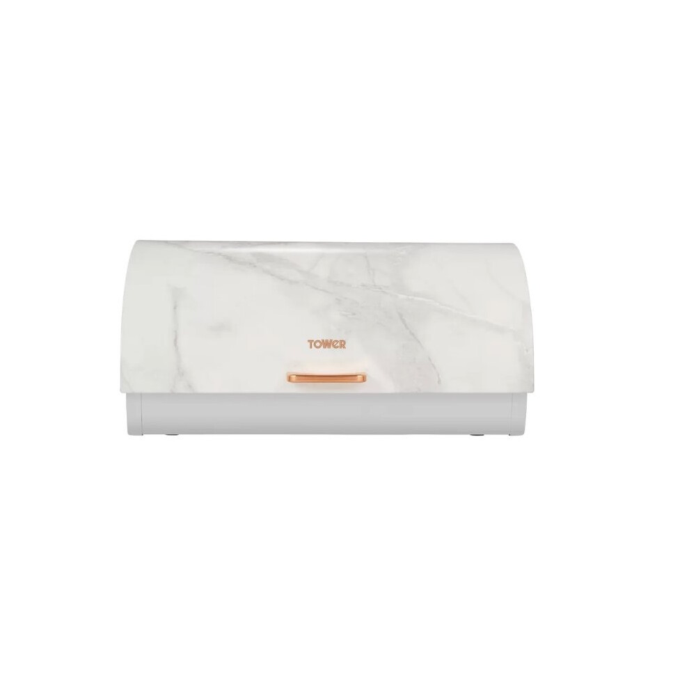 White Marble Rose Gold Roll Top Bread Bin, Stainless Steel,