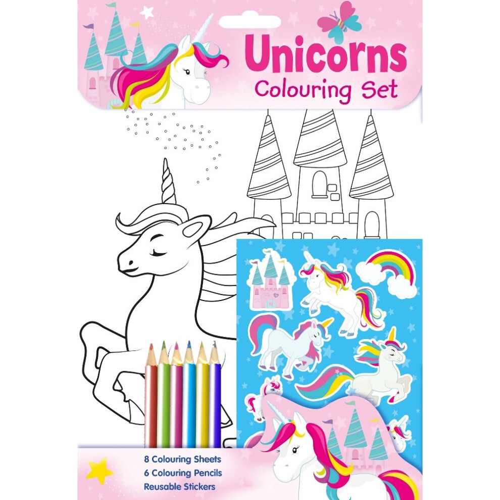 Childrens Girls Unicorns Colouring Book Stickers & Pencils Colouring Activity