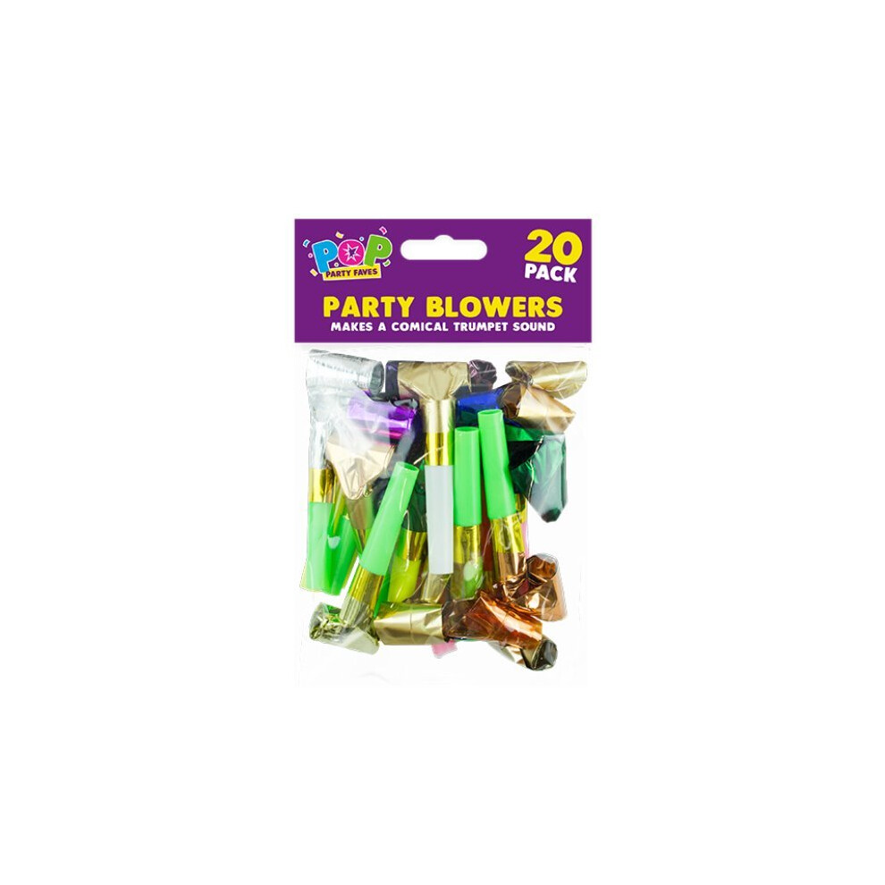 20 x Party Blowers Loot Bag Filler Noise Toy Assorted Foil Colours Birthday