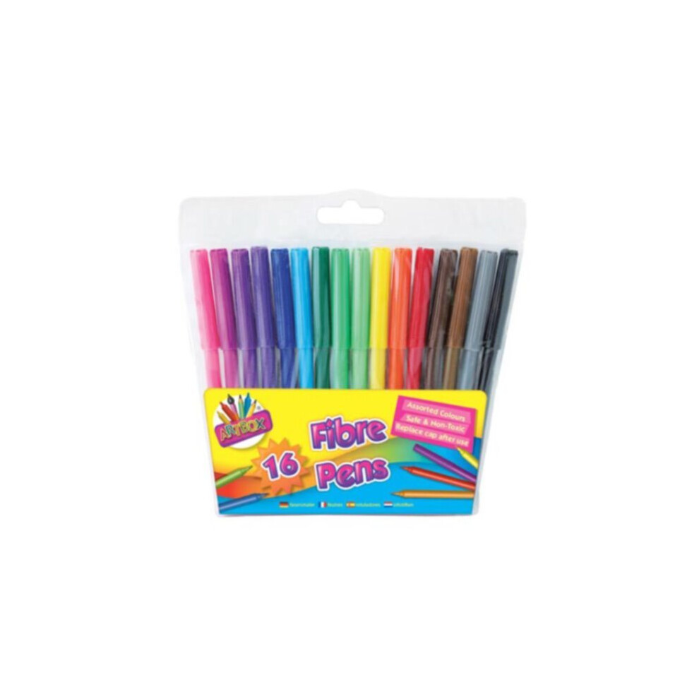 16 x Felt Tip Art Craft Childrens Kids Fibre Pens Assorted Colours Pack