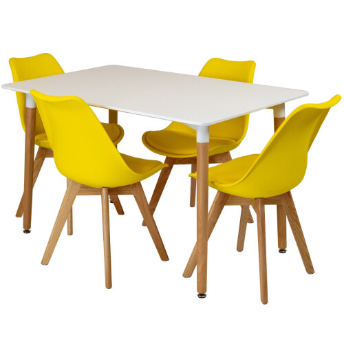 Charles Jacobs (Yellow) Charles Jacobs Rectangular Dining Table Set Four 4 Dinner Kitchen Chairs White Solid Beech Wood