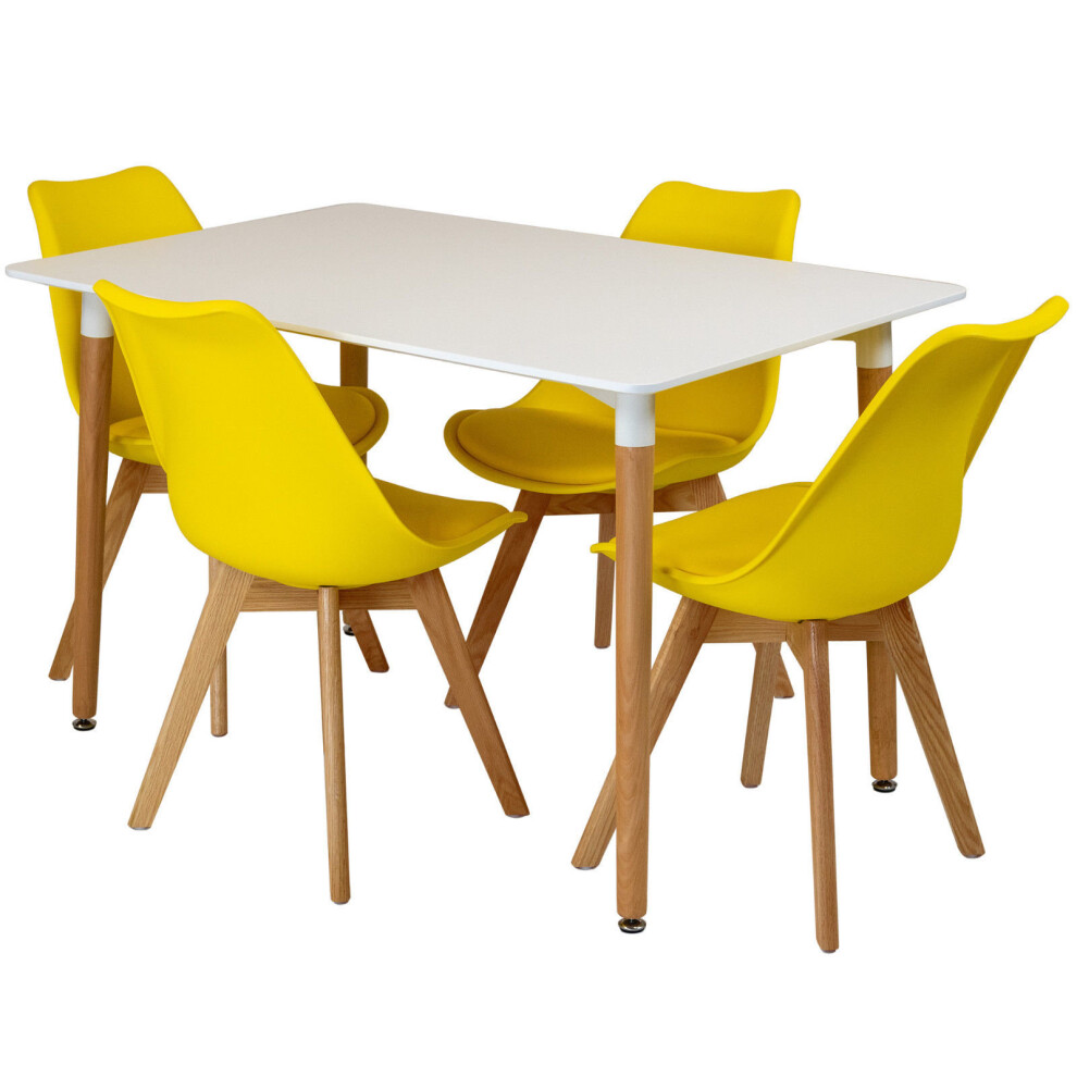 (Yellow) Charles Jacobs Rectangular Dining Table Set Four 4 Dinner Kitchen Chairs White Solid Beech Wood