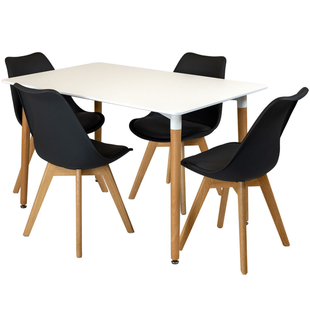 (Black) Charles Jacobs Rectangular Dining Table Set Four 4 Dinner Kitchen Chairs White Solid Beech Wood