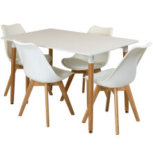 (White) Charles Jacobs Rectangular Dining Table Set Four 4 Dinner Kitchen Chairs White Solid Beech Wood