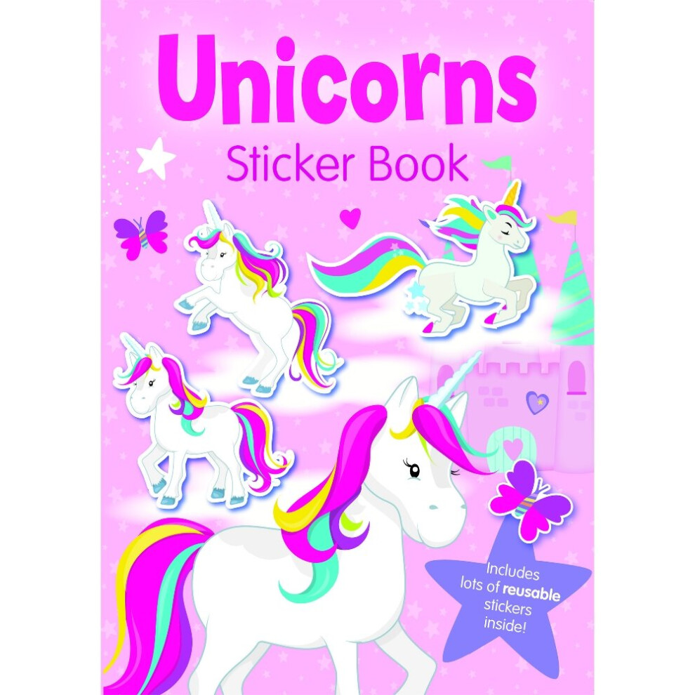 Childrens Girls Unicorns Sticker Book Reusable Stickers Colouring Activity