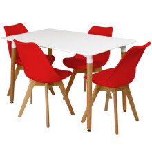 (Red) Charles Jacobs Rectangular Dining Table Set Four 4 Dinner Kitchen Chairs White Solid Beech Wood