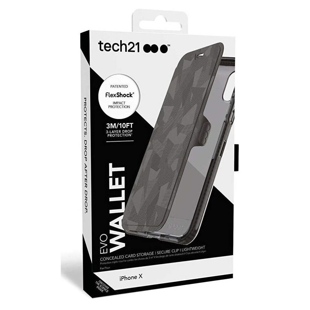 Tech21 Evo Wallet Case Cover for iPhone X - Black (T21-5860)