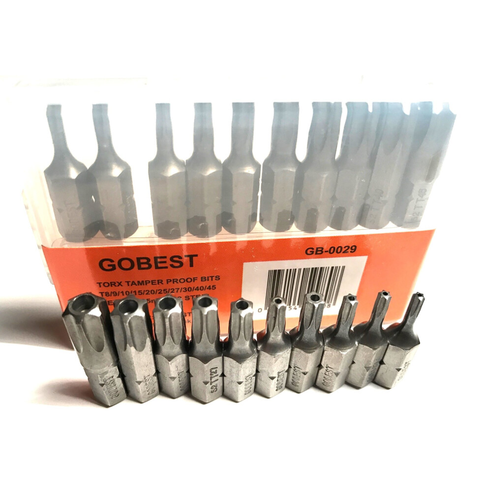 GOBEST torx tamperproof torx security screwdriver bits set 10 pcs T8-T45 GB-0029