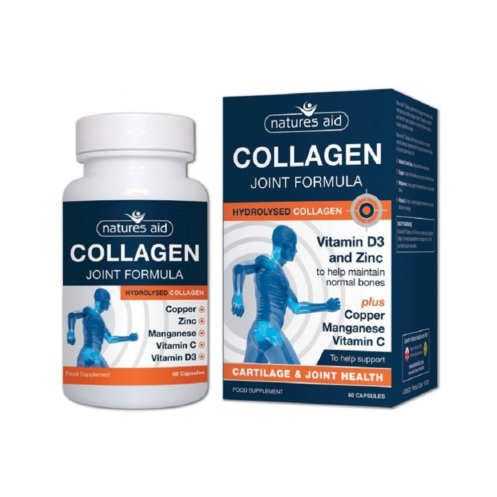 Natures Aid Collagen Joint Formula Hydrolysed Collagen with Vitamin D3 & Zinc - 60 Capsules