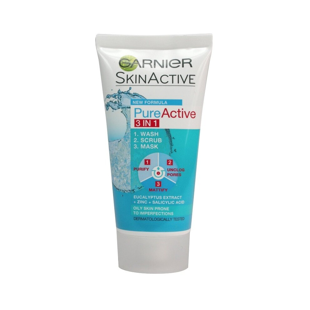 Garnier Skin Active Pure Active 3 in 1 Wash Scrub Mask 50ml