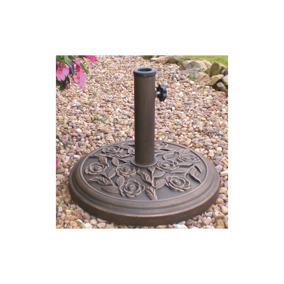 9.5kg 45cm Dia Cast Iron Effect Garden Parasol Base Bronze Rose Design