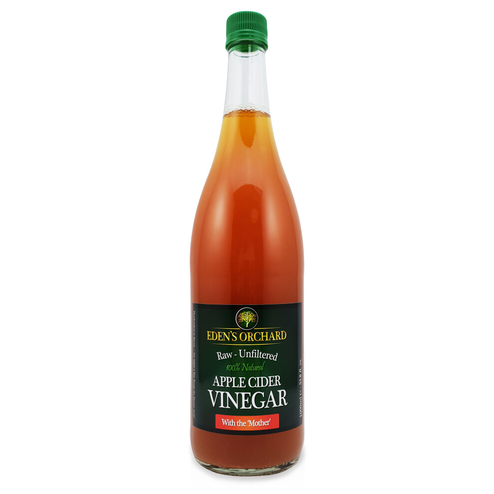 Eden's Orchard Apple Cider Vinegar with The Mother - Raw and Unfiltered - 1 Litre Glass Bottle - 33.8 fl. oz. - 1000m