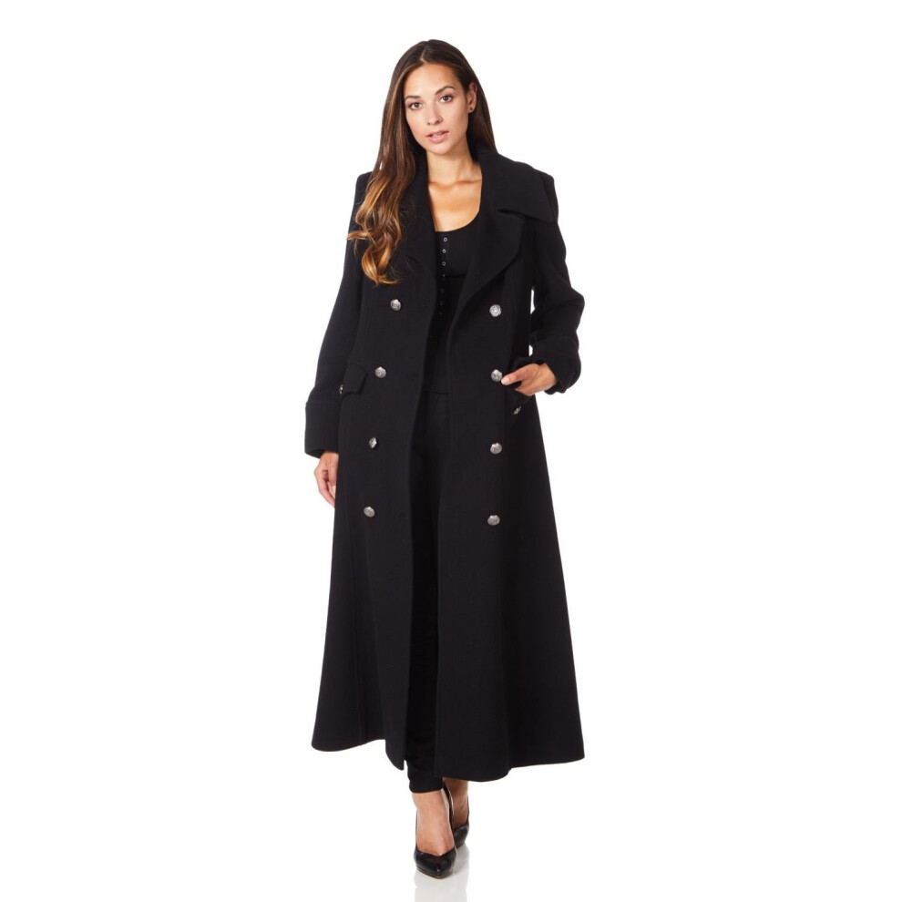 (UK 18/EU 44/US 16, Black) De La Creme - Women's Wool & Cashmere Blend Double Breasted Maxi Coat