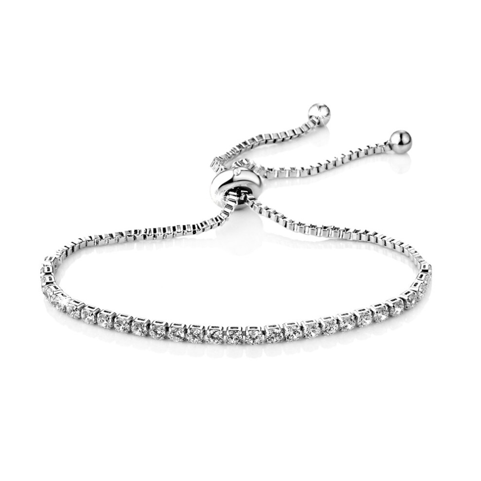 Silver Plated Solitaire Friendship Bracelet Created with Swarovski Crystals