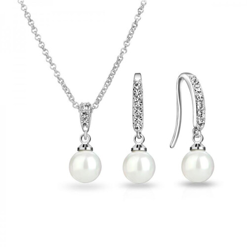 Philip Jones Jewellery Silver Plated Pearl Drop Set Created with Swarovski Crystals