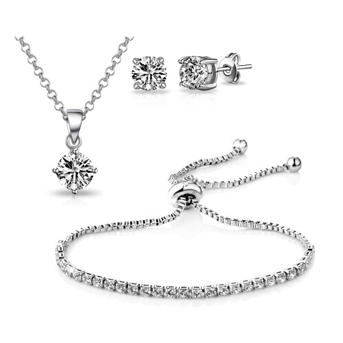 Philip Jones Jewellery Silver Plated Solitaire Friendship Set Created with Swarovski Crystals