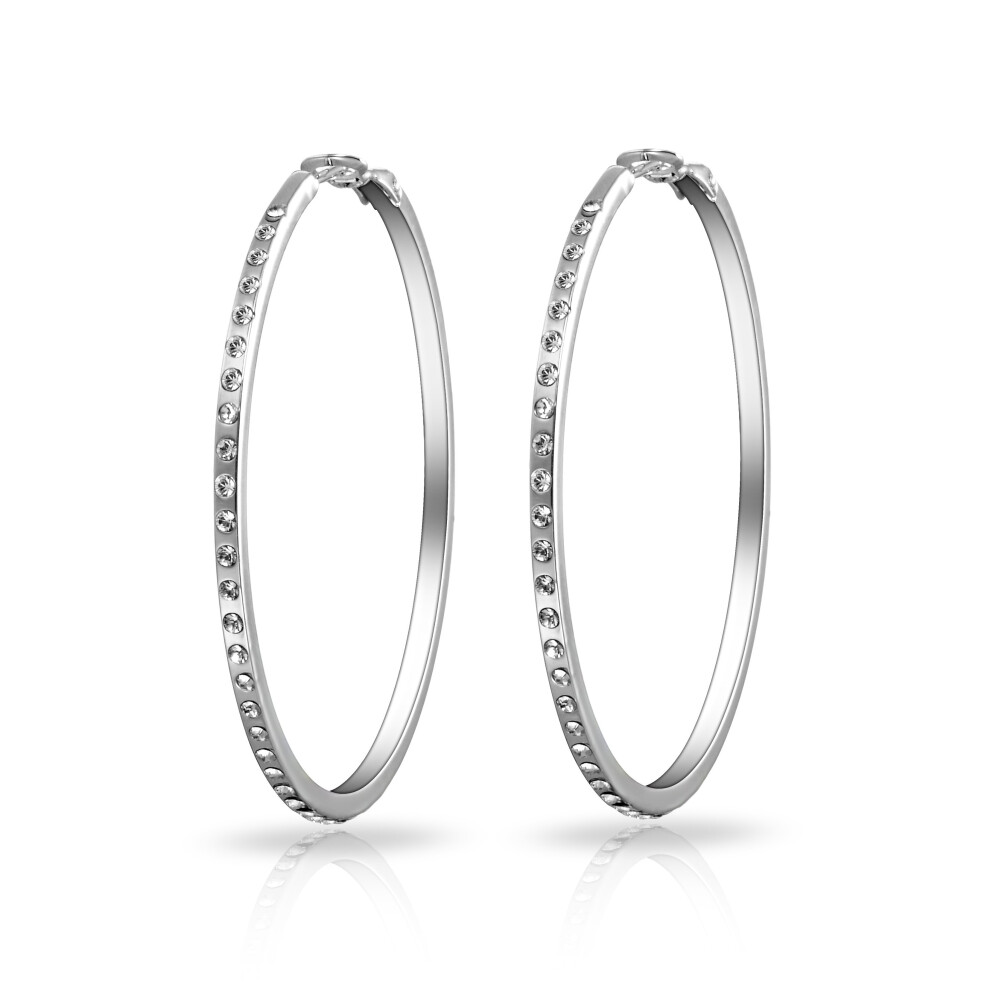 Silver Plated 50mm Hoop Earrings Created with Swarovski Crystals