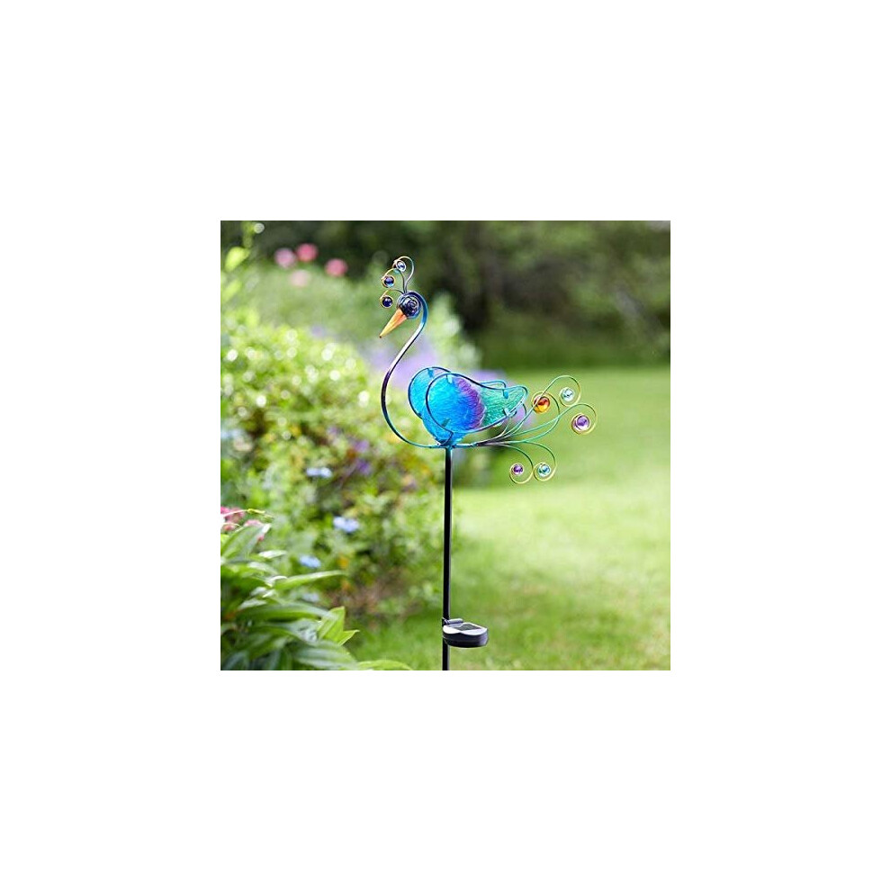 Solar Garden Stake Light In Peacock Scroll Design With Painted Glass