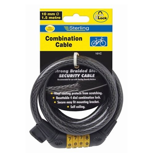 Sterling 101C Combination Locking Cable Self Coiling with Bracket 10mm x 1.5 Metre