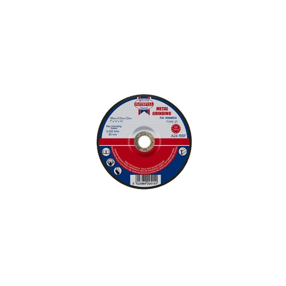 Faithfull FAI1806MDG Grinding Disc for Metal Depressed Centre 180 x 6.5 x 22mm