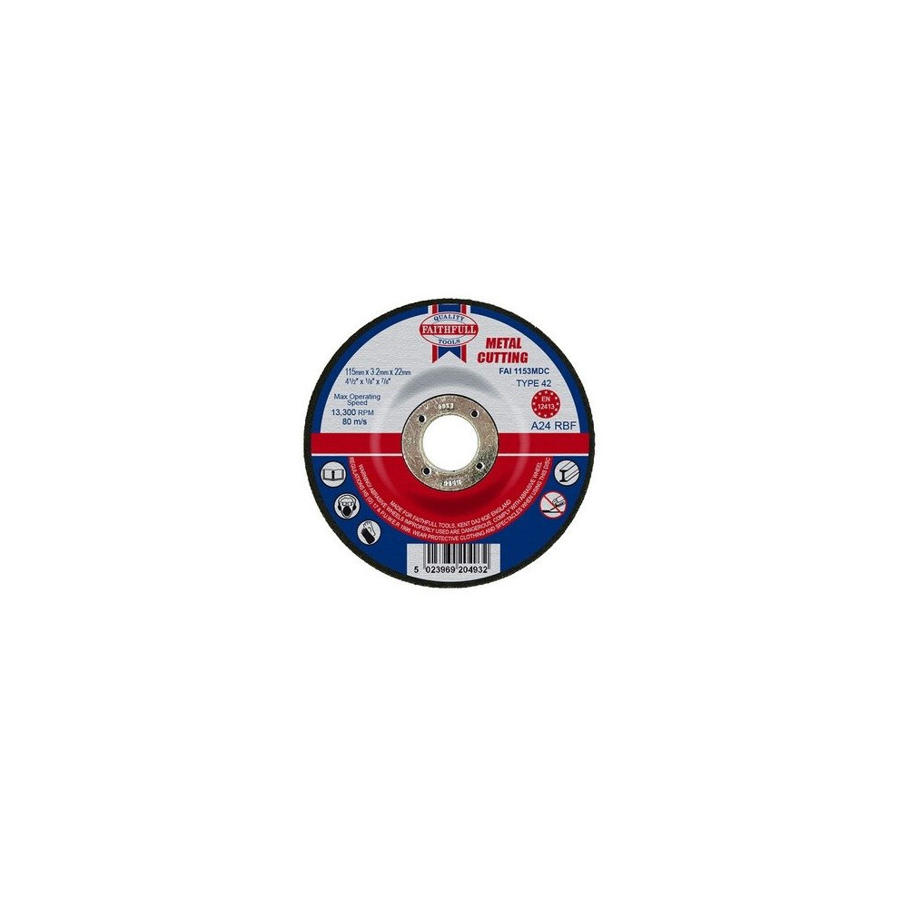 Faithfull FAI1153MDC Cut Off Disc for Metal Depressed Centre 115 x 3.2mm x 22mm