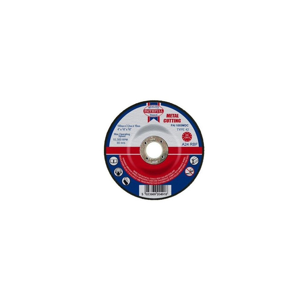 Faithfull FAI1003MDC Cut Off Disc for Metal Depressed Centre 100 x 3.2 x 16mm