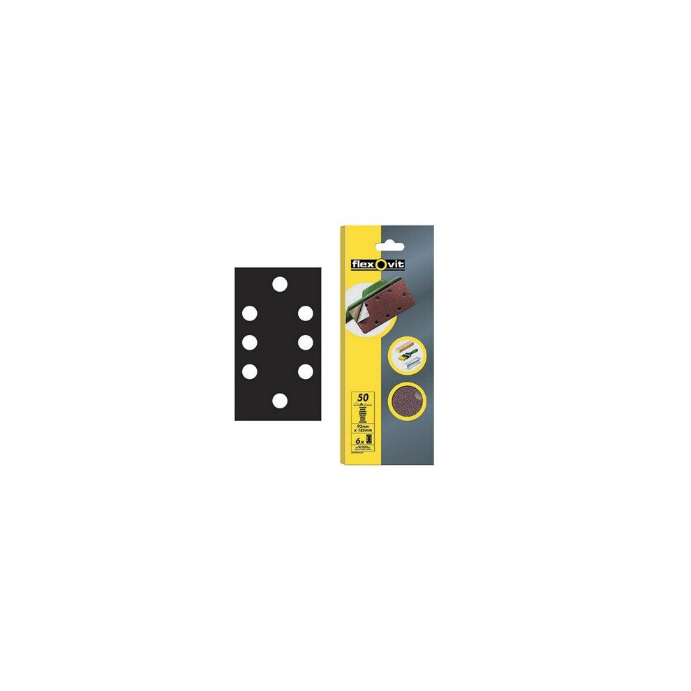 Flexovit 63642526342 1/3 Sanding Sheets 93 X 185Mm Quick Release Coarse 50G Pack Of 6 3157625530195