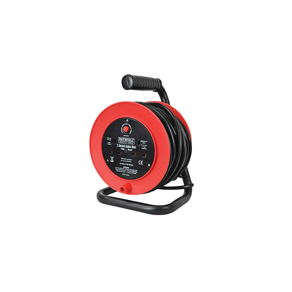 Faithfull Power Plus XP23-E1 Open Drum Cable Reel 240 Volt 15 Metre 13 Amp 2 Socket
