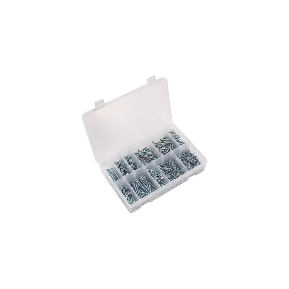Sealey AB065STCP Self Tapping Screw Assortment 600pc Countersunk Pozi Zinc DIN 7982