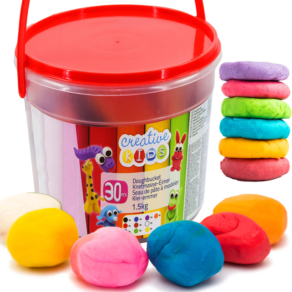 The Magic Toy Shop 1.5 Kg Giant Play Dough Set in Bucket Craft Modelling Doh Clay, 30 Piece