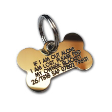 Reinforced Engraved Brass Bone Shaped ID tag 43mm x 25mm