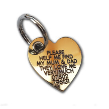 Reinforced Engraved Brass Heart ID tag 33mm x 31mm