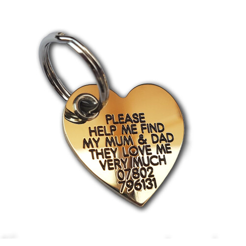 Reinforced Engraved Brass Heart ID tag 33mm x 31mm
