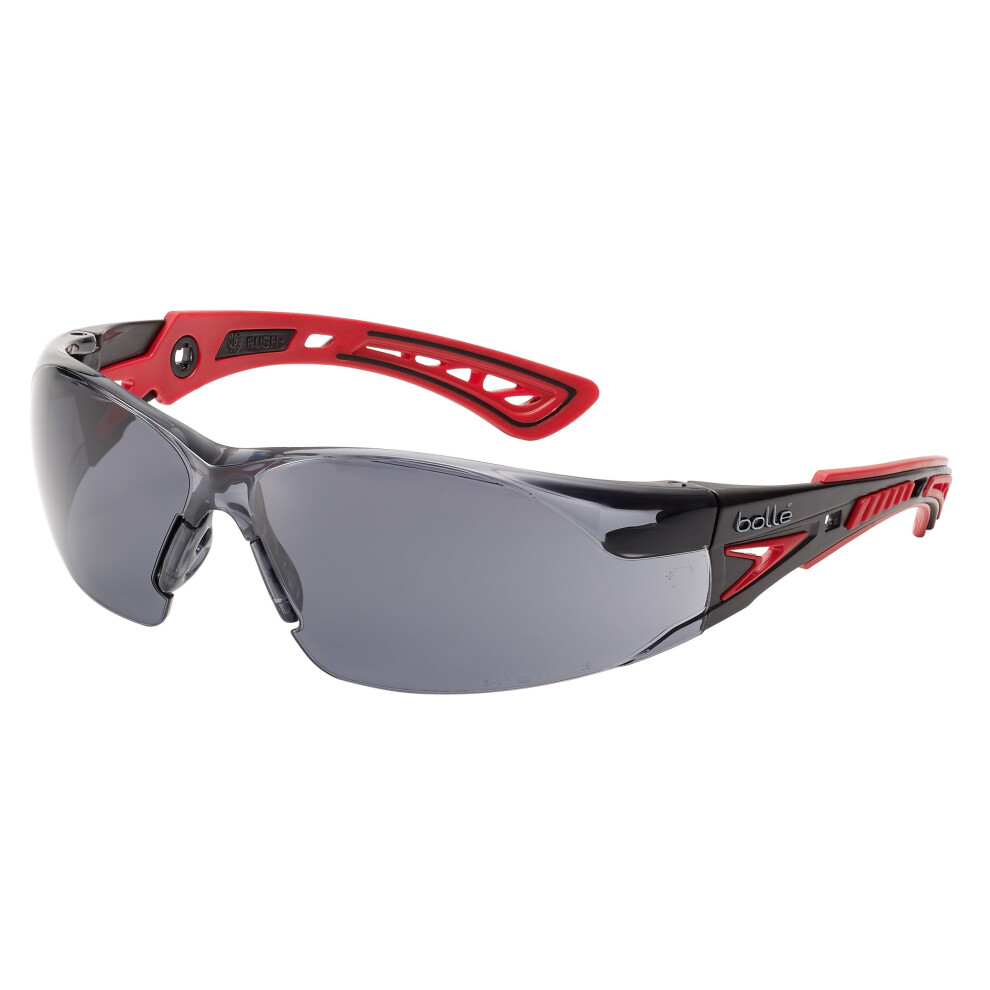 (Without foam & strap kit) Bolle RUSH+ RUSHPPSF Safety Glasses - Red/Black Temples Smoke Lens