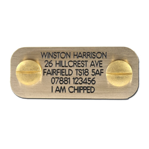 (50mm x 20mm) Bolt on Engraved brass dog ID tag